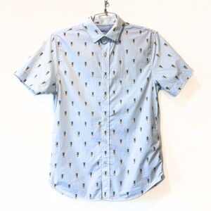 Banana Republic Slim Fit Pineapple Print Short Sleeve Button-Down Shirt Size M